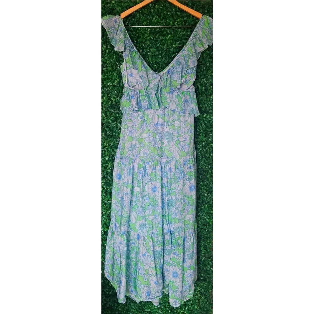 J.Crew Collection ruffle-trim cutout maxi dress in lime floral - Picture 10 of 12